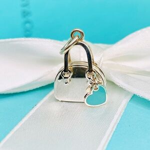 Tiffany & Co handbag charm enamel blue heart silver RETIRED purse charm W/Box